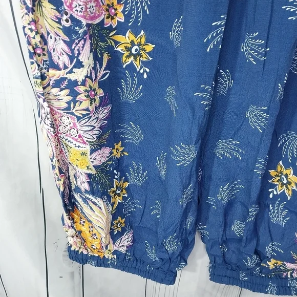 Anthropologie Odette Pants Size Med Blue Floral High Waist Tapered Joggers - Picture 5 of 13